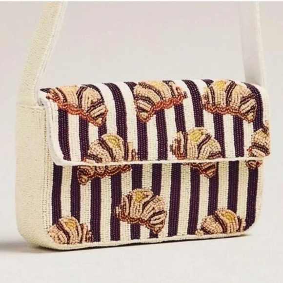 Anthropologie Handbags - Anthropologie THE FIONA BEADED BAG: FOOD & DRINK EDITION CHOCOLATE Croissant